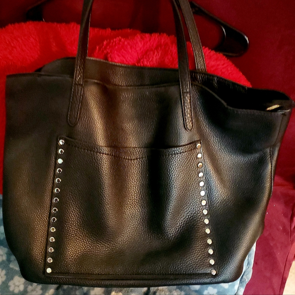 Rebecca Minkoff pebbled Leather pocket with silver stud detail totebag in black